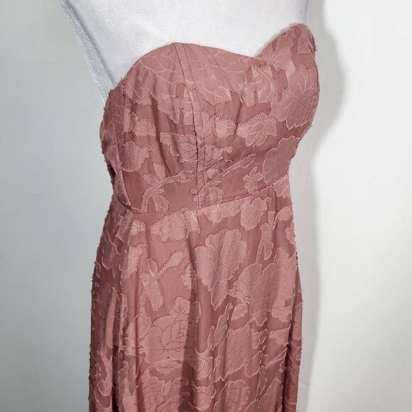 Lulus Rose Burnout Maxi Dress NWOT Size XS Pink Strapless Prom Dress - Picture 6 of 9